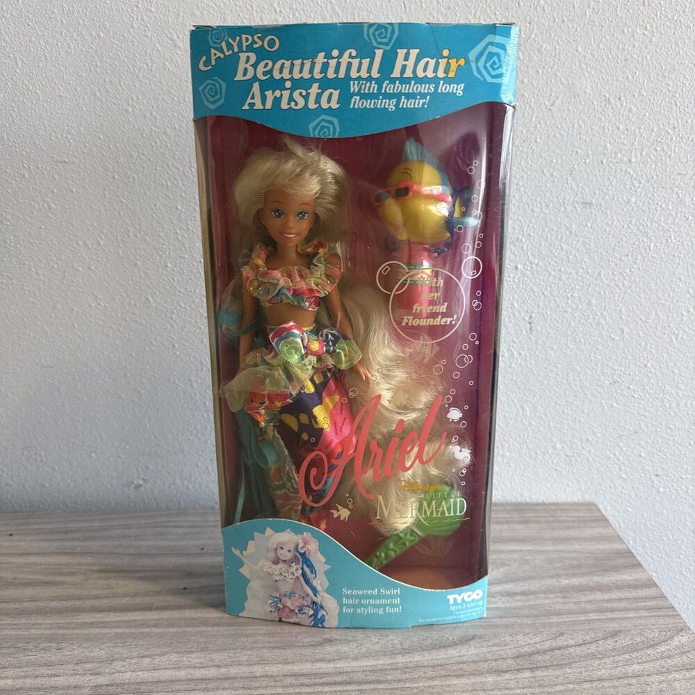 TYCO Little Mermaid Beautiful Hair ARISTA & FLOUNDER Doll Set Calypso‎ Vintage